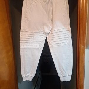 Men's 3/4 White Ribbed Joggers - Premium Cotton Blend
